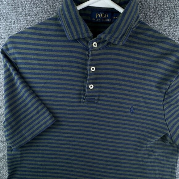 Polo Ralph Lauren Polo Shirt Adult Size Medium Green Blue Striped Cotton Preppy - Picture 1 of 9